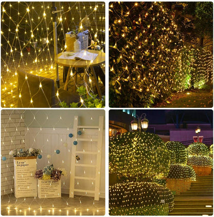 Halloween Spider Web Mesh LED Net Lights – Warm White (10x7 ft, 7 Modes)