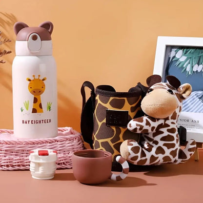 Cartoon Themed Water Bottle With Plush Toy
