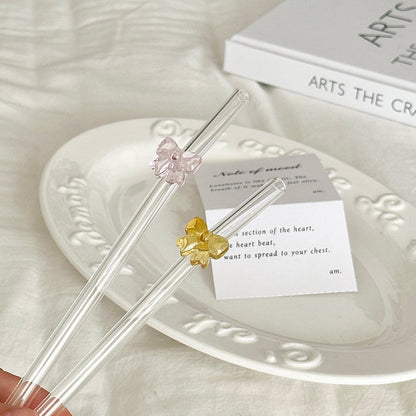 Reusable Colorful Glass Butterfly Straw (1 Pc)