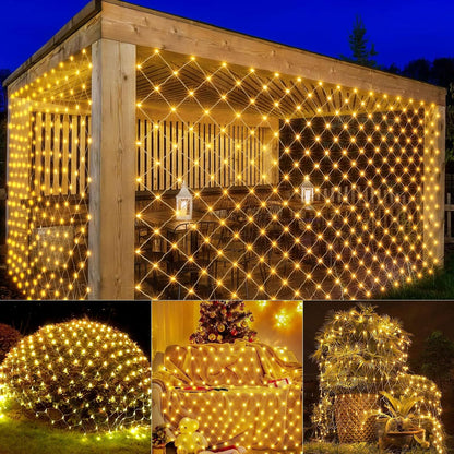 Halloween Spider Web Mesh LED Net Lights – Warm White (10x7 ft, 7 Modes)