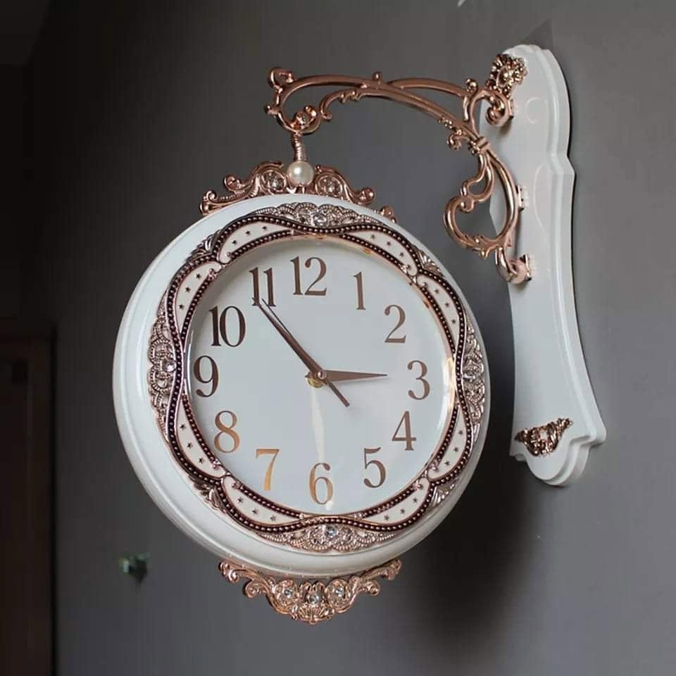 European Shiny Dual-Sided Station Clock – 11-Inch Vintage Hanging Wall Clock with 1-Year Warranty