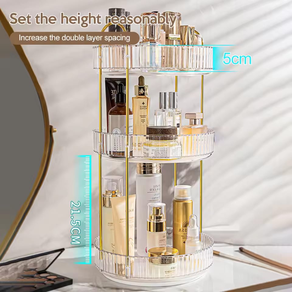 Crystal 3 Tier Rotating Cosmetics Organizer