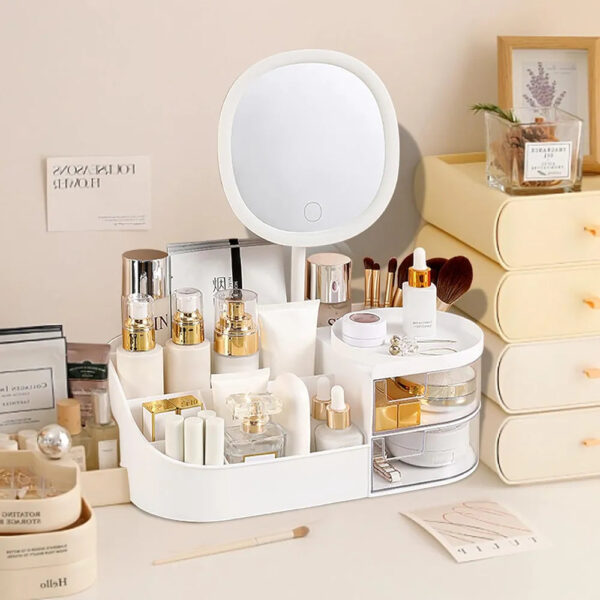Desktop Cosmetics Storage Box With Mirror - Image 9